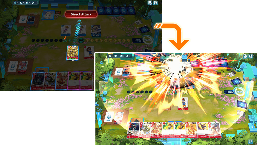 Break through your opponent's 5 security cards, then attack them directly to win!